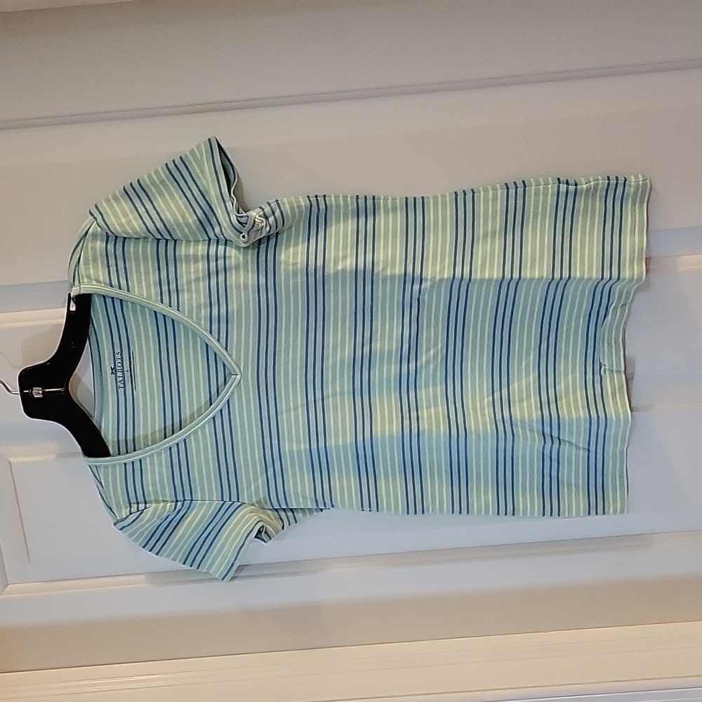 Talbots mint and blue cotton striped tee small